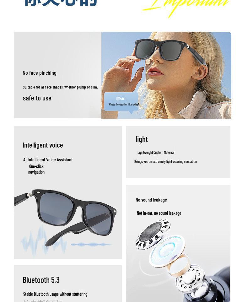 AI Bluetooth Translation Glasses: LC103-02 UV Color-Changing Lenses, Music & Call Functionality Sunglasses