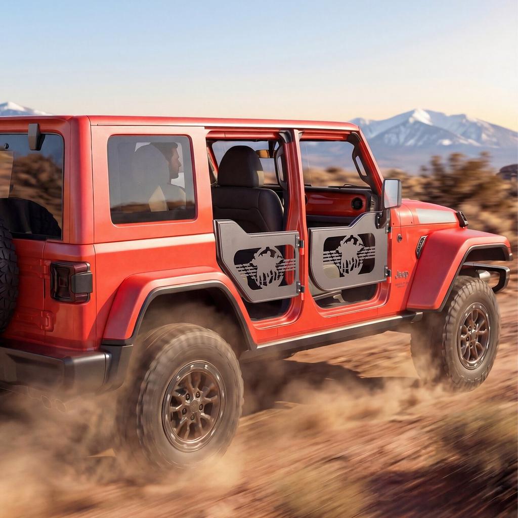 Jeep Tube Doors, 4-Door, Fit for 2018-2026 Jeep Wrangler JL & 2020-2026 Gladiator JT, Soldier Pattern Off Road Front & Rear Tubular Half Doors with