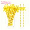 10pcs Pink Striped Bow Paper Straws with Ribbon Labels – Disposable Party Drinking Straws for Weddings, Bridal Showers