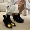 Temperament Elastic Thin Boots Women's New Autumn and Winter Pointed Kitten and Gold Buckle Short Boots Socks Boots