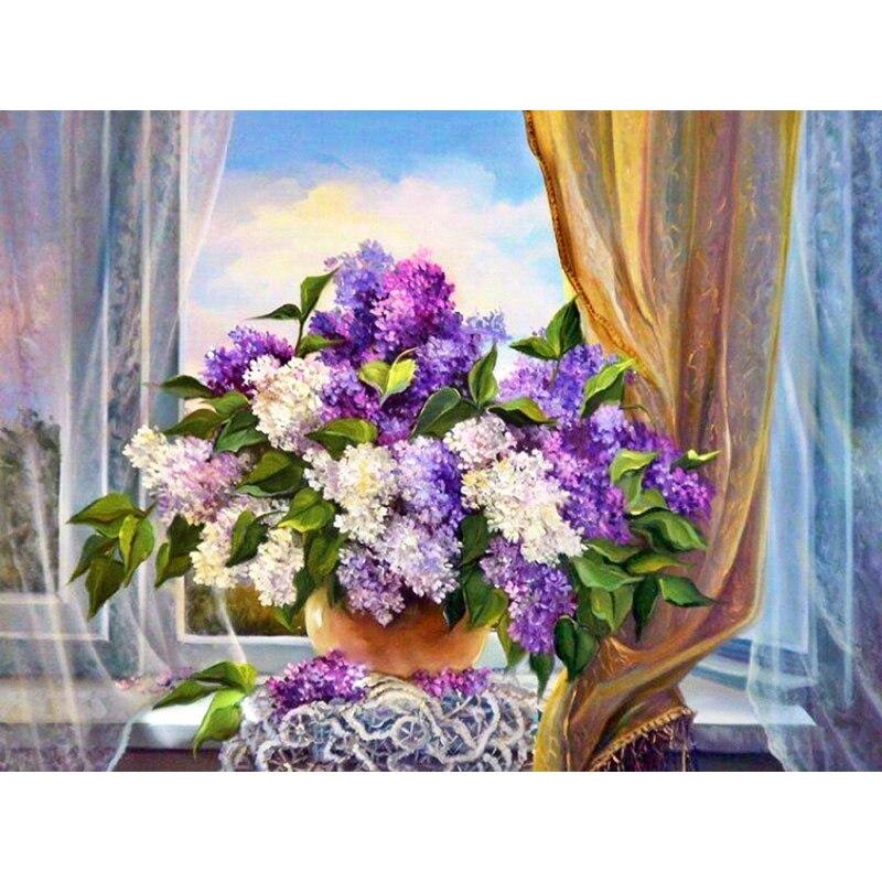 5D DIY pictură cu diamant vază broderie cu diamante flori peisaj punct de cruce burghiu rotund complet decorațiuni pentru casa cadou manual de artă