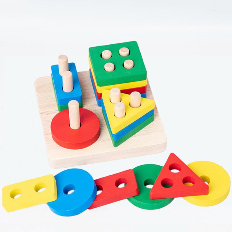 Kinder Holz Montessori Entwicklungsspielzeug Formenpaare Baby Früherziehungsspielzeug Bausteine Regenbogen Turm Kinder Geschenk TMZ