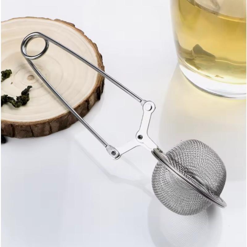 Stainless Steel Tea Infuser Ball with Silver Handle - Mesh Strainer with Press Leaf for Loose Tea & Herbs