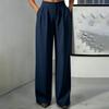 Women's High Waisted Straight Leg Dress Pants with Pockets, Elastic Waist Button Closure Loose Fit Trousers for & Casual Wear