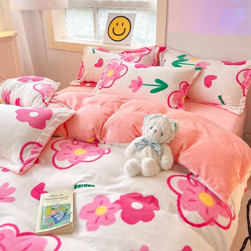 Four Piece Thick Coral Velvet Quilt Cover For Winter Milk Velvet Bed