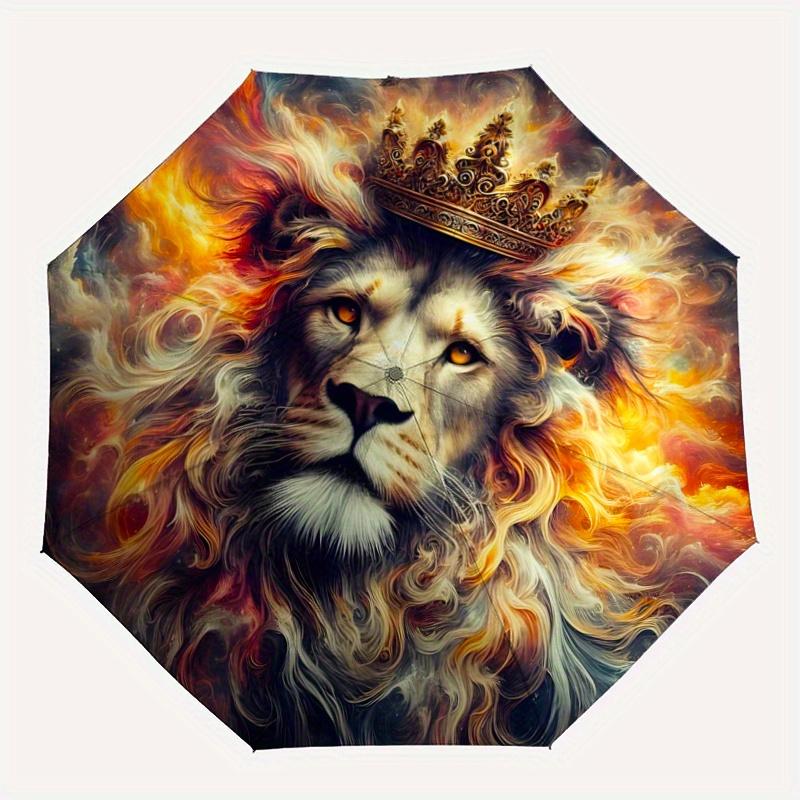 1pc Lion's Crown Amidst Celestial Flames Pattern Automatic Umbrella is Fashionable and Good-Looking,  Suitable for Travel and Daily UseW059