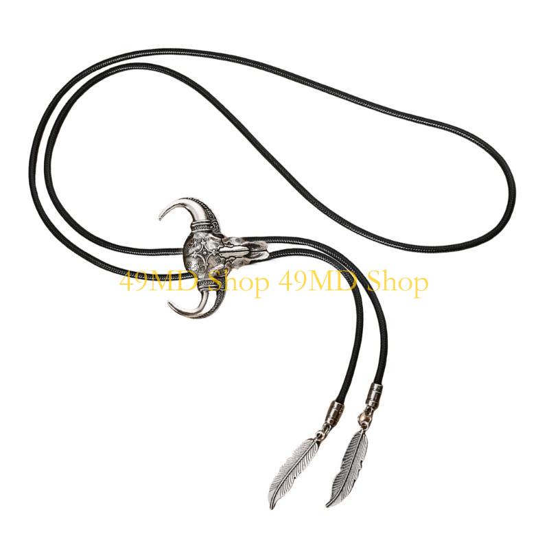 49MD Leather Rope Bolo Tie Vintage Turquoises Western Necklace with Pendant