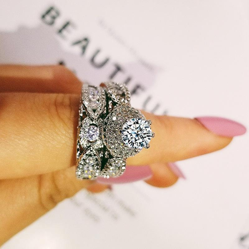 New Double-Layer Micro-Inlaid Zircon Ring Set - Luxury Party Wedding Band R5080