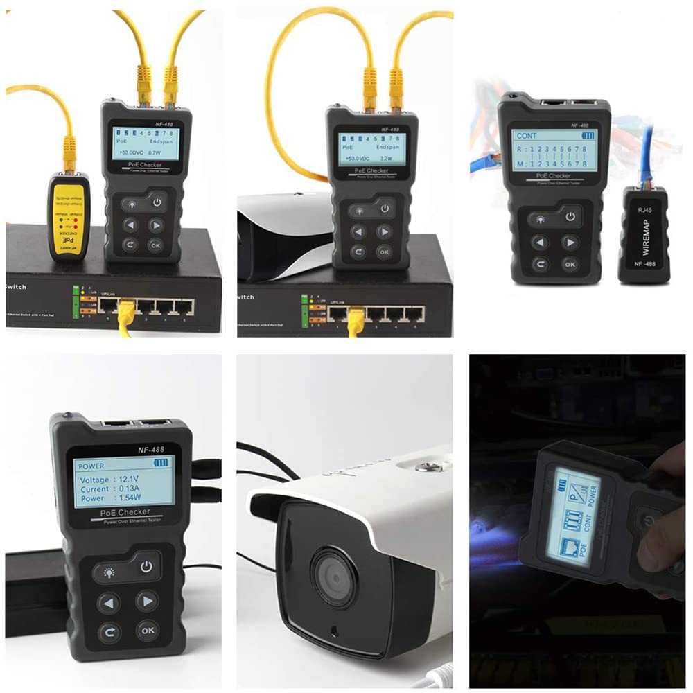 LAN Cable Tester Digital Multifunction Voltage Tester for PoE Current Test RJ45 Continuity Tester Network Cable Continuity Test DC Power Supply and