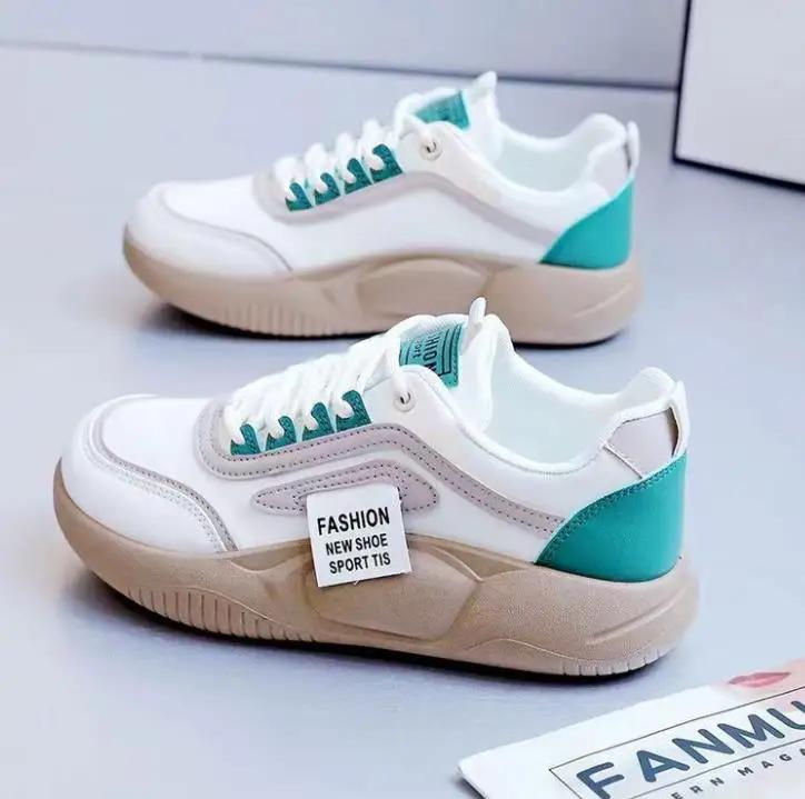 

Женские вулканизированные кроссовки, осенне-зимние спортивные мокасины, удобные прогулочные женские туфли на толстой подошве со шнуровкой, повседневная обувь 2025 35 зелёный