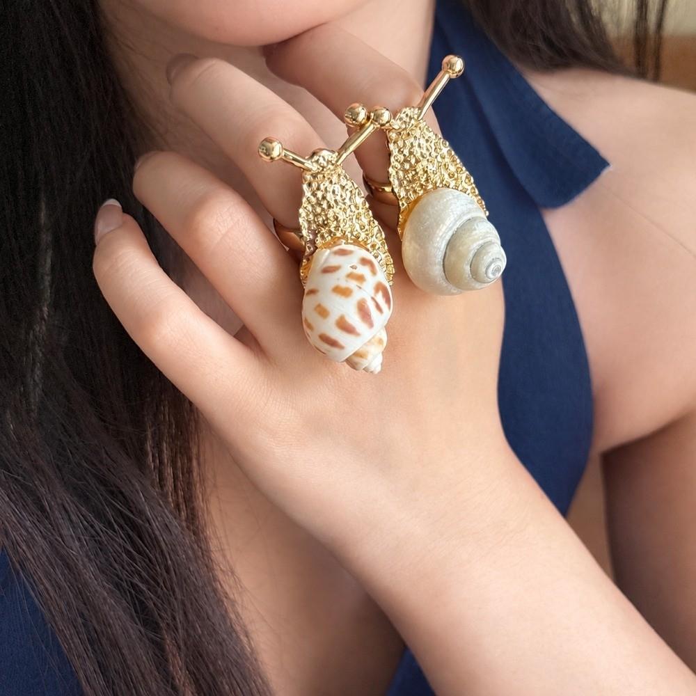 Adjustable Open Rings White Shell Geometric Ring Personality Shell Snail Ring Jewelry Gift