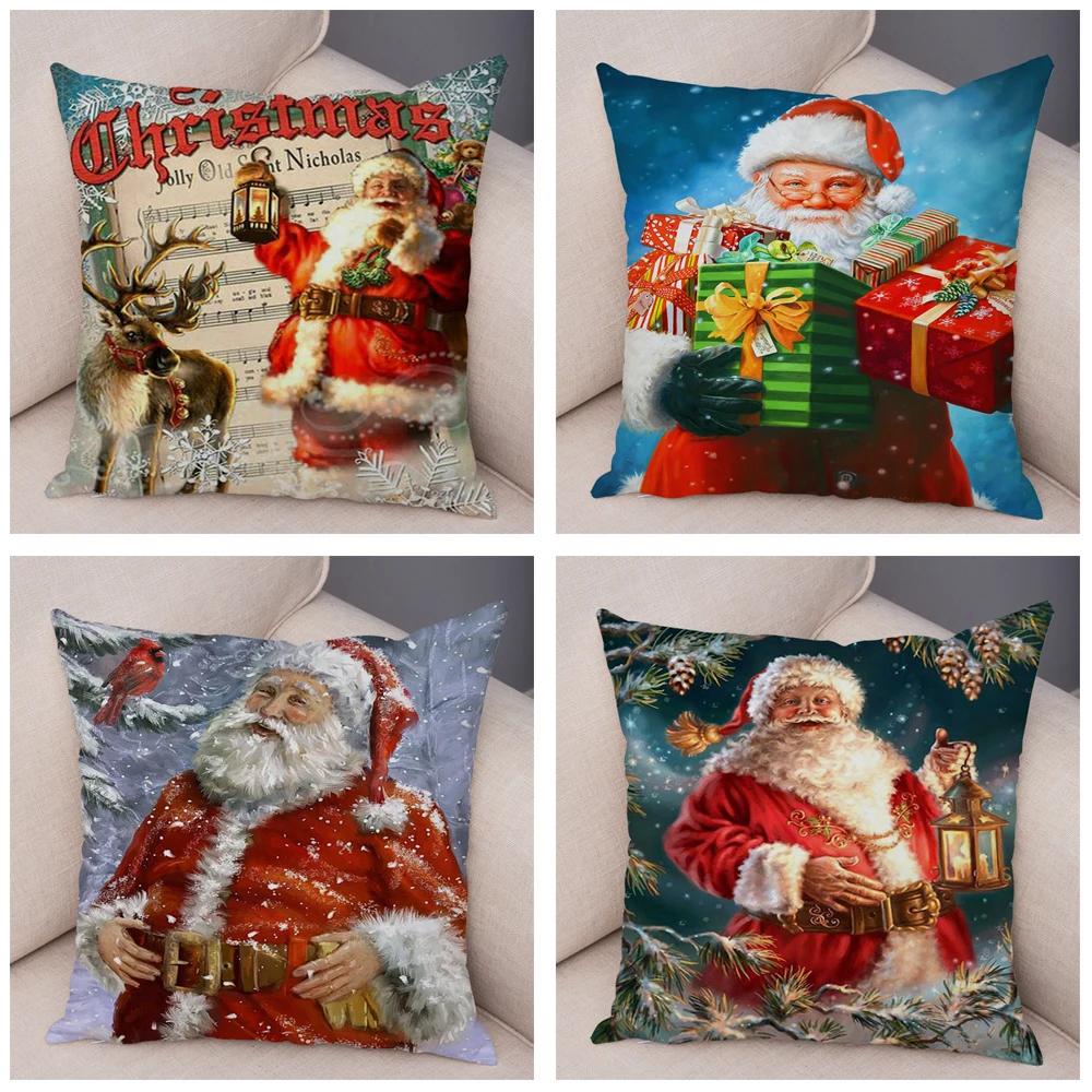Merry Christmas Santa Claus Cushion Cover Decor Cute Cartoon Pillow Case Plush Pillowcase for Children Room Sofa 45x45cm