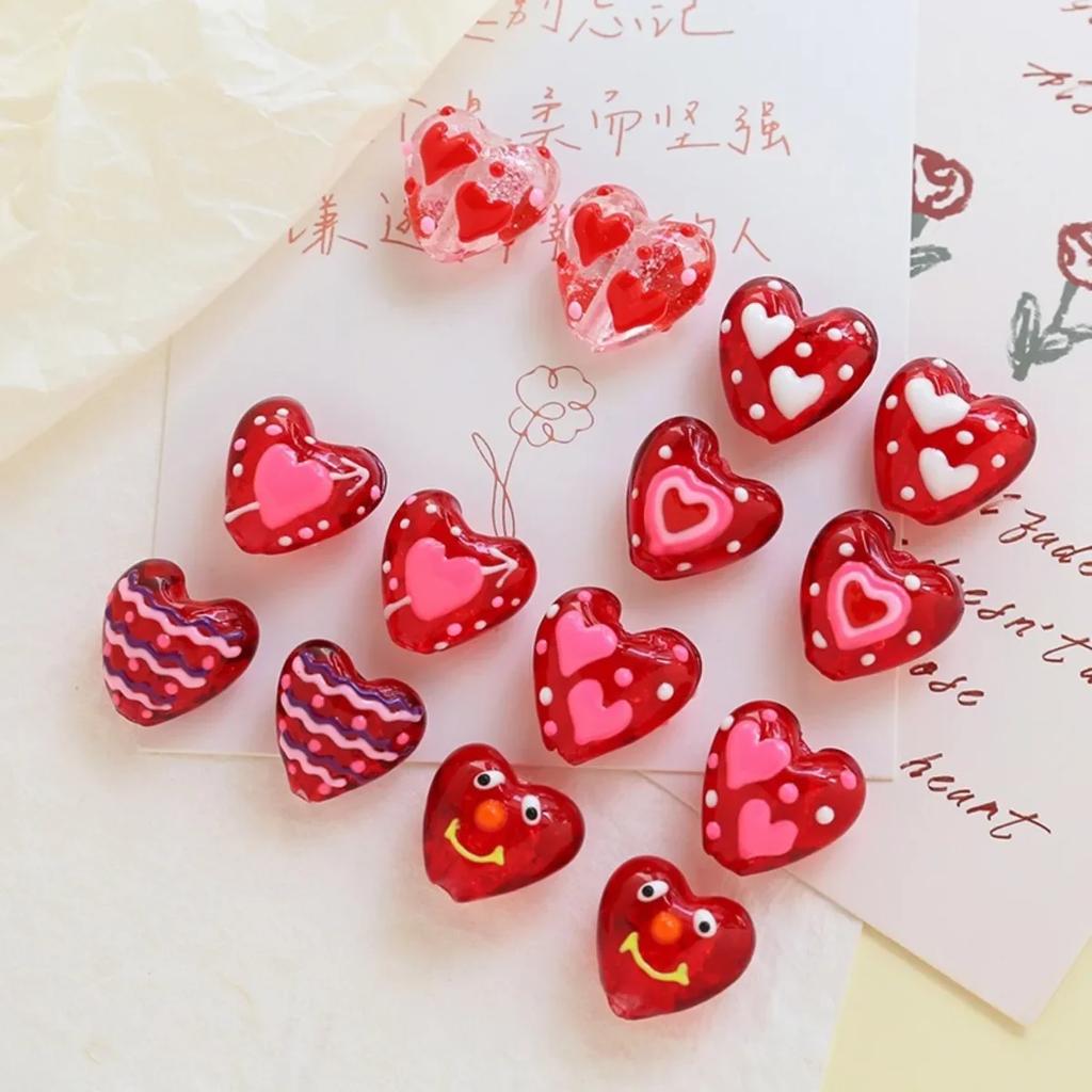 TX76 20mmx19mm 2pcs Cute Glass Petite Heart Beads DIY Straight Hole Exquisite Making Heart Love Red Handmade Bracelet Material