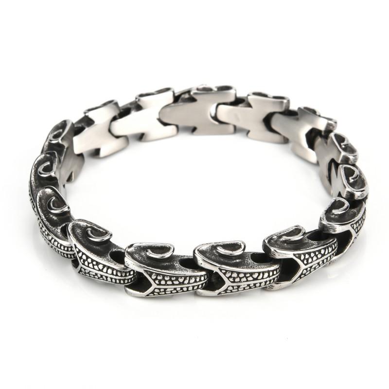 Mens Titanium Steel Geometric Bone Design Bracelet Vacuum Plated Stainless Biker Punk Style Accessory Steel 22cm