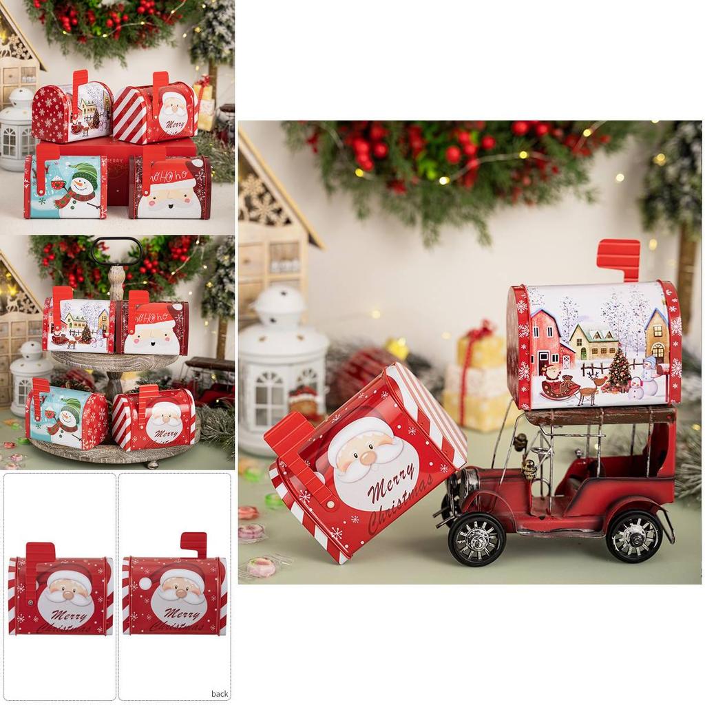 Charming Red Christmas Mailbox Decorative Metal Gift Box For Festive Candy Storage
