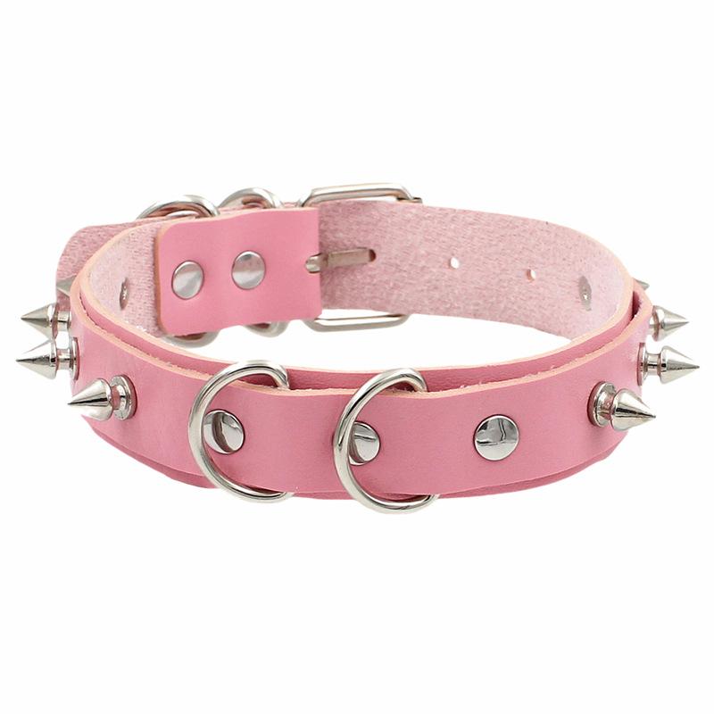 DIEZI Harajuku Bowknot Ball Heart Circel Rivet Flower Choker Necklace Torques Women Men Gothic Pink PU Leather Necklace Jewelry