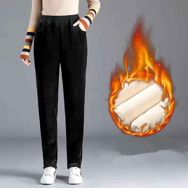 Moda damska Zima zagęścić pluszowe sztruksowe spodnie na co dzień Ciepłe spodnie z wysokim stanem