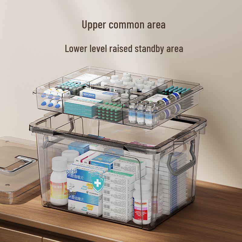 Portable Household Medicine Box with Multilayer Partition and Large Transparent Capacity