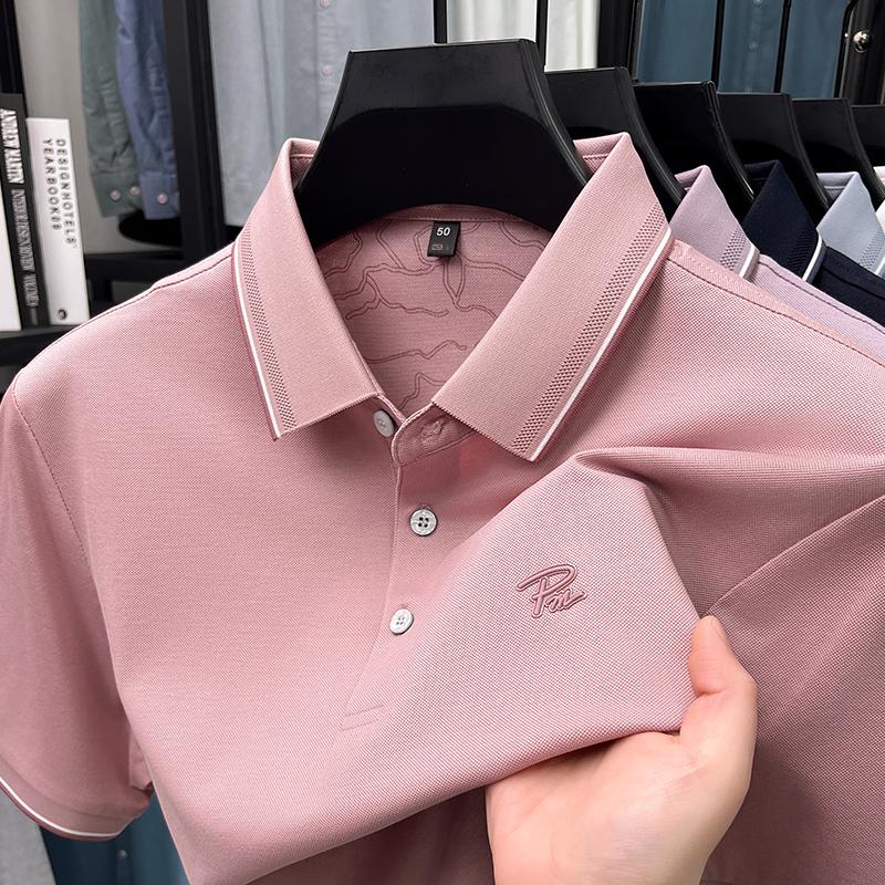 Men's Embroidered Short Sleeved Cotton Polo Shirt High End Brand Lapel T-Shirt Simple Casual Summer Breathable Top Men's Wear