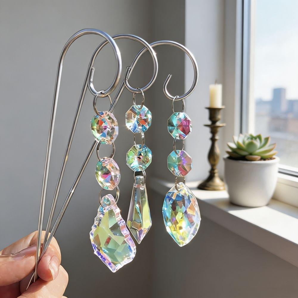 6Pcs/Set Handmade Garden Crystal Suncatchers Colorful Rainbow Plant Stakes Yard Decor