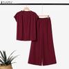 ZANZEA Women Short Sleeve Blouse and Long Pants Summer Casual Two Piece Sets