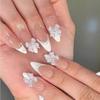 3D Flower And Water Ripple Nail Decoration White And Nude Color French Manual Nails 100% Handmade Press On Nails Almond 10Pcs Fake Nail Tips Reusable