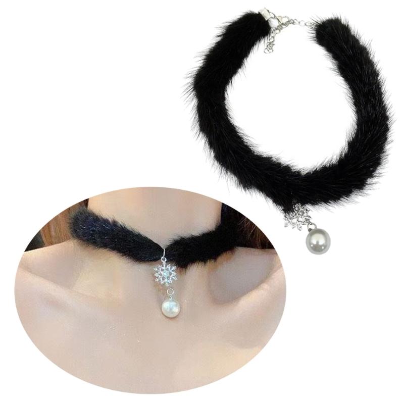 Soft Feather Snowflake Pearls Chokers Necklace Clavicle Chain Collarbone Chokers Party Club Fashion Jewelry