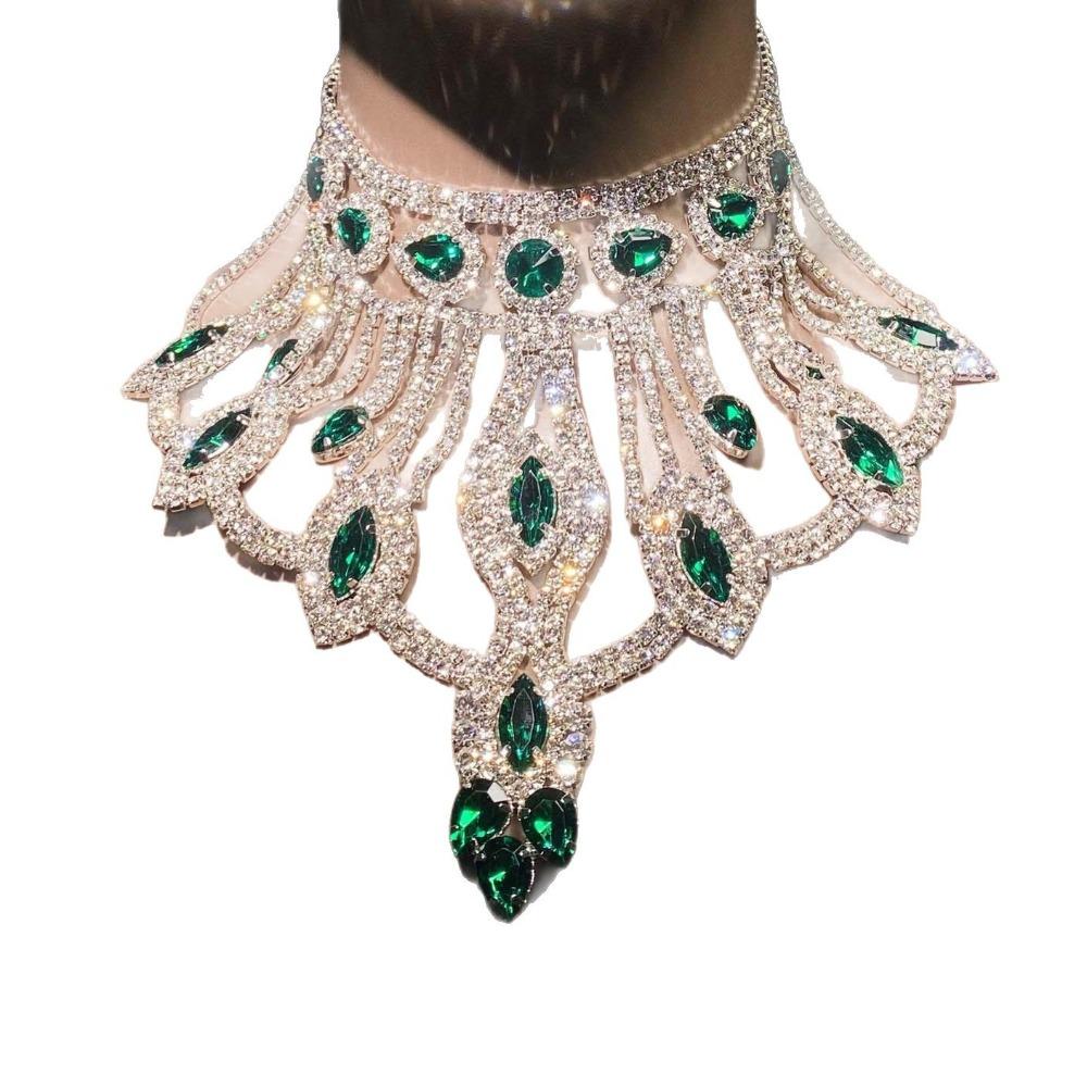 European and American Hot Selling Fashion Women Exquisite Shiny AB Colored Big Gemstone Necklace Luxury Exaggerated Rhinestone Necklace