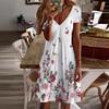 Women Summer Casual Floral Print V Neck One Piece Dress Holiday Beach Wear