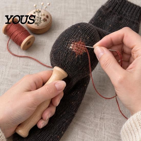 Wooden Darning Egg for Socks Repair, Shape Head Sock Hole DIY Embroidery Gadget Knit Mending Tool, Long Handle Darner Sewing Tool