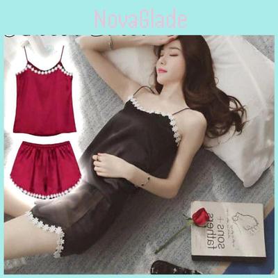 Elegant Faux Silk Summer Pajamas For Women Two-piece Set Sleeveless And Comfortable