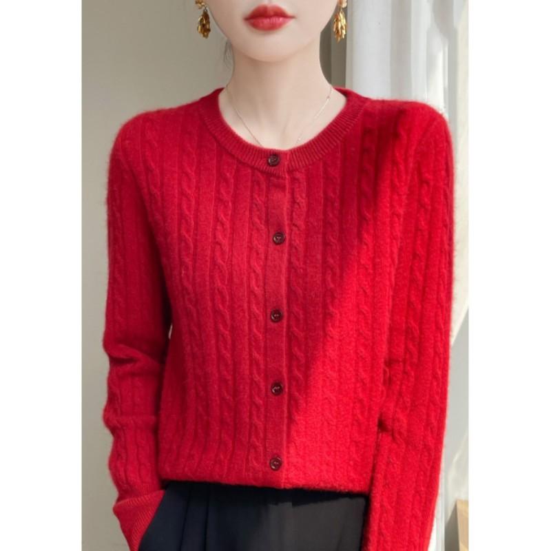 Cardigans Femme Automne Hiver Col O Pull Uni Printemps Manches Longues Tricot Simple Boutonnage Hauts Doux