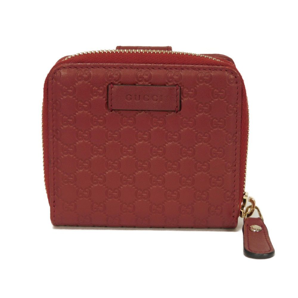 

Used Guccissima Compact Zip Wallet 9539 449395 BMJ1G 6420 7941 with Embossed Double G Logo Micro GG Shima Red Unisex