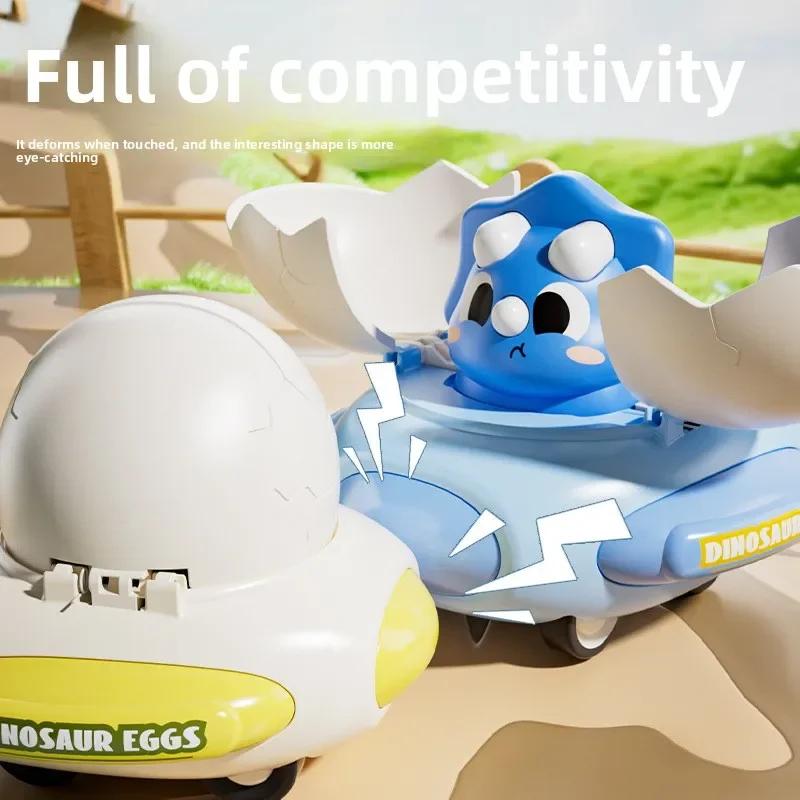 Cartoon Dinosaurier-Ei Kunststoff-Stoßauto Aufprallverformungsfahrzeug Klassisches Spielzeug Kinder Interaktives Lernspielzeug Sommer Outdoor-Spielzeug