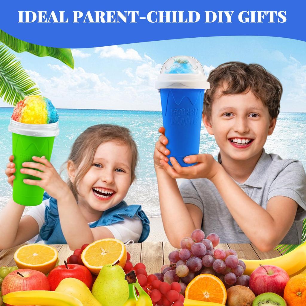 Kubek na slushy DIY Magiczny kubek do robienia slushy Przenośny kubek na soki mleko i lody Podwójna warstwa Silikon z pokrywką i słomką