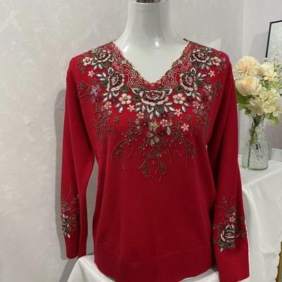 Strickpullover für Frauen mittleren Alters Strickpullover Elegant bestickte Basisschicht