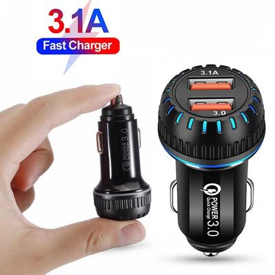 Chargeur de voiture USB double port QC3.0 5 V 3,1 A rapide pour téléphone portable, compatible avec Samsung, Huawei, Xiaomi, iPhone
