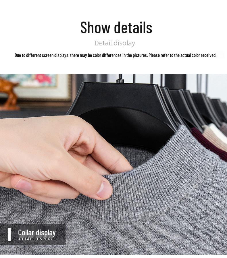 Men's 520g Semi-Worsted Wool Sweater - Autumn/Winter Thick 100% Sheepswool, Semi-High Collar, Four-Thread