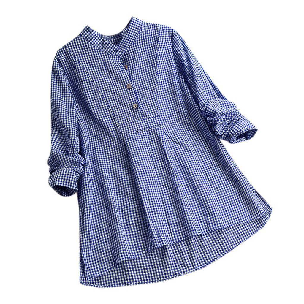 2025 European  American Plaid Stand-Up Collar Long Sleeve Women s Pullover Top L синий