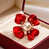 Beautiful Flower Brooches For Women Red Enamel Pearl Flowers Plants Party Office Brooch Pin Gifts