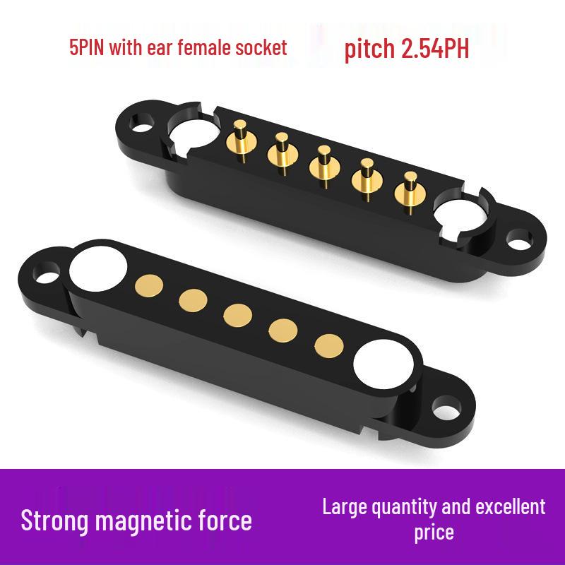 5-Pin Magnetic Connector with Solder Wire and Bend-Resistant Male & Female Gold-Plated Spring Pin Contacts