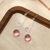 S925 Sterling Silver Clear Crystal Round Bead Drop Earrings Long Tassel Hook Earrings Women Elegant Daily Jewelry