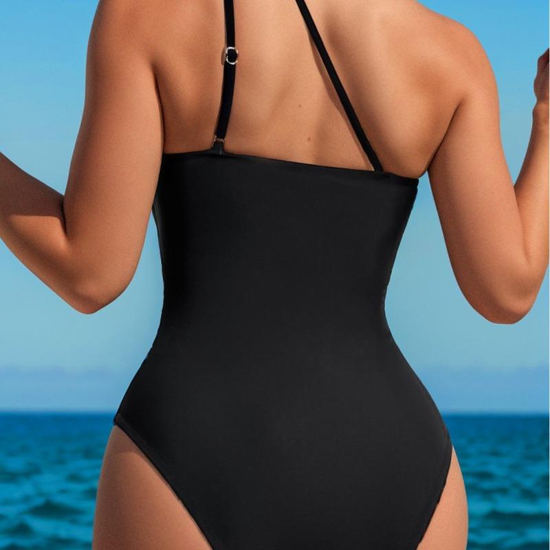 Solid color single shoulder sexy high waist backless one-piece bikini swimsuit swimsuit women
