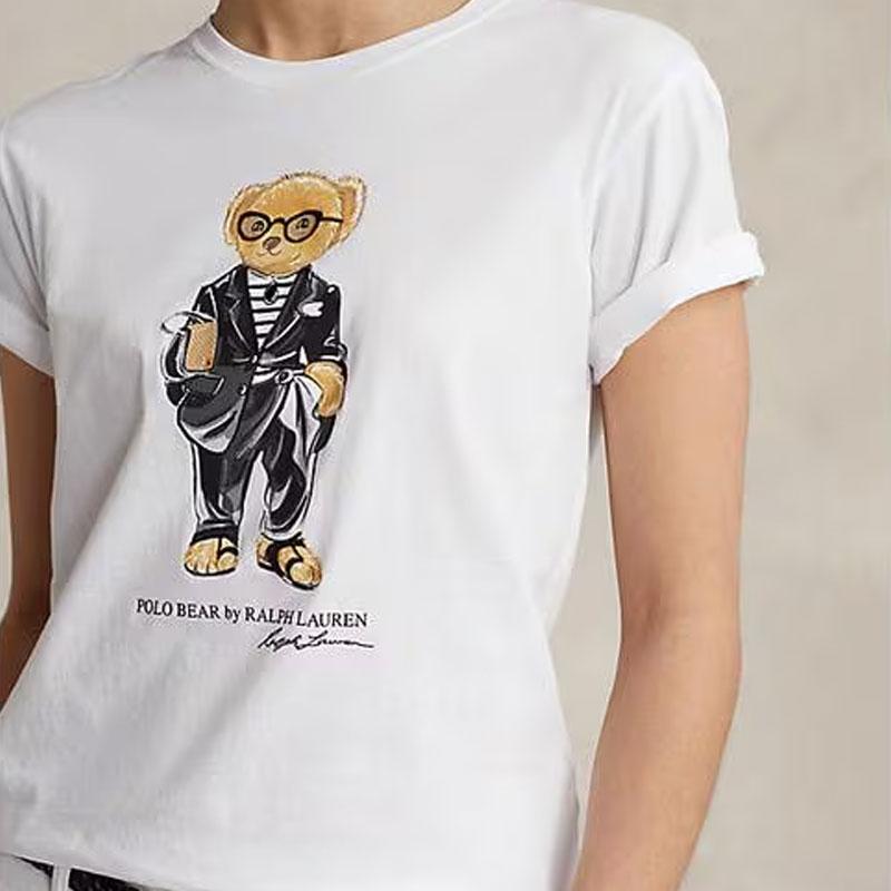 Polo Ralph Lauren SS23 Cartoon Pattern Printed Round Neck Short Sleeve T-Shirt Women Tops White WMPOKNINCU20737-100