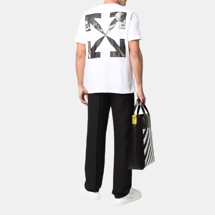 OFF WHITE Text Logo Caravaggio Saint Jerome Writing Arrows Slim Fit T Shirt OMAA027C99JER0030110