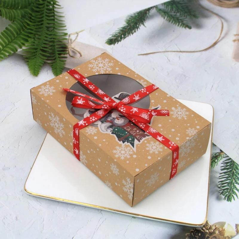 24 Stück/Packung Weihnachten Europäischer Neuer Stil Kraftpapierbox Weihnachtsfenster Kekse Verpackungsbox Kraftpapier Große Geschenkbox