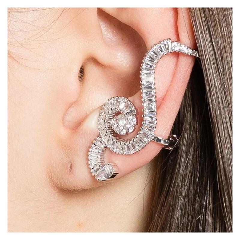 Swarovski Ariana Grandex Capsule Collection Inlaid Design Crystal Brass Imitation Pearl Ear Clip Women's Silver 5720866