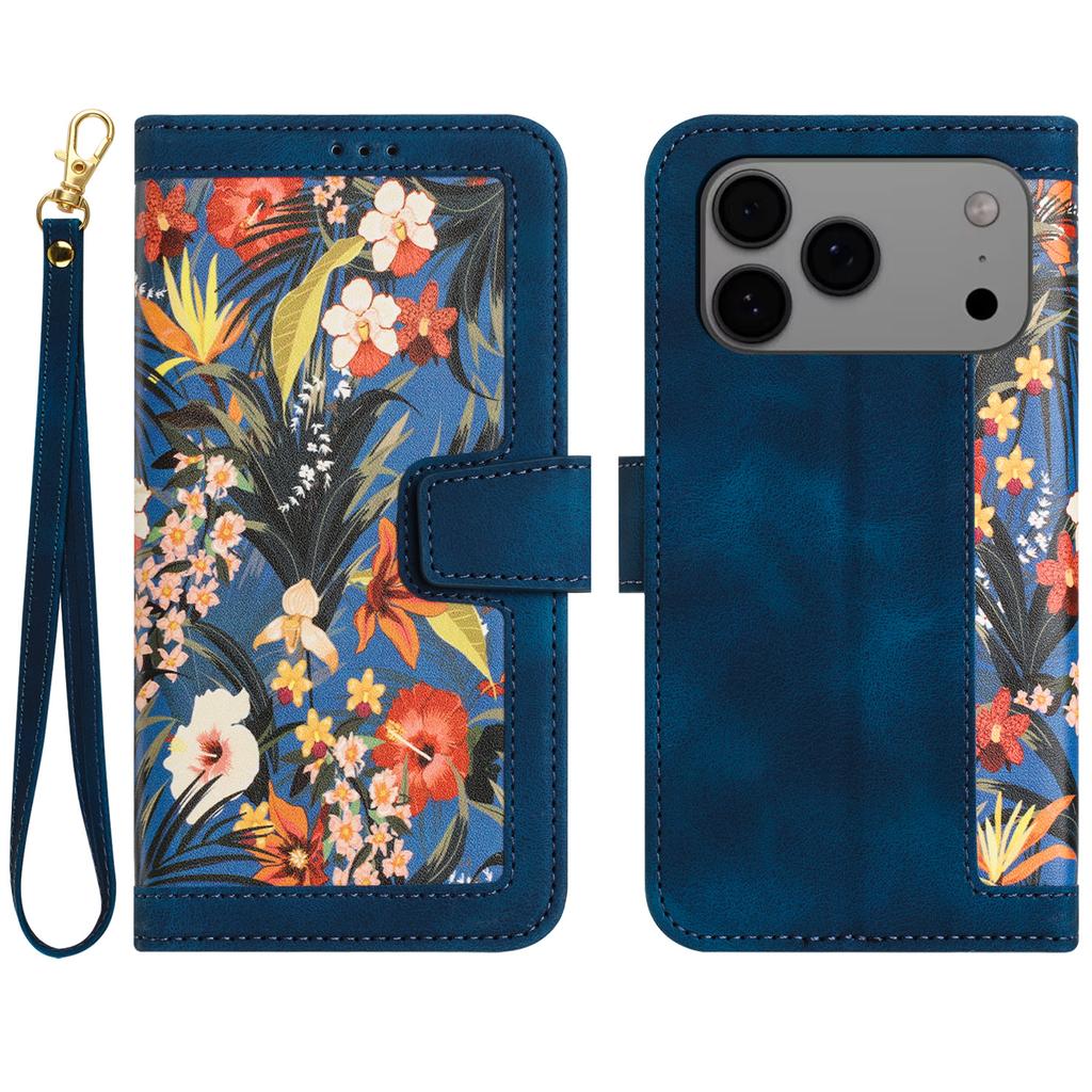 For iPhone 17 Pro Max Case PU Leather Floral Phone Cover with Card Slots
