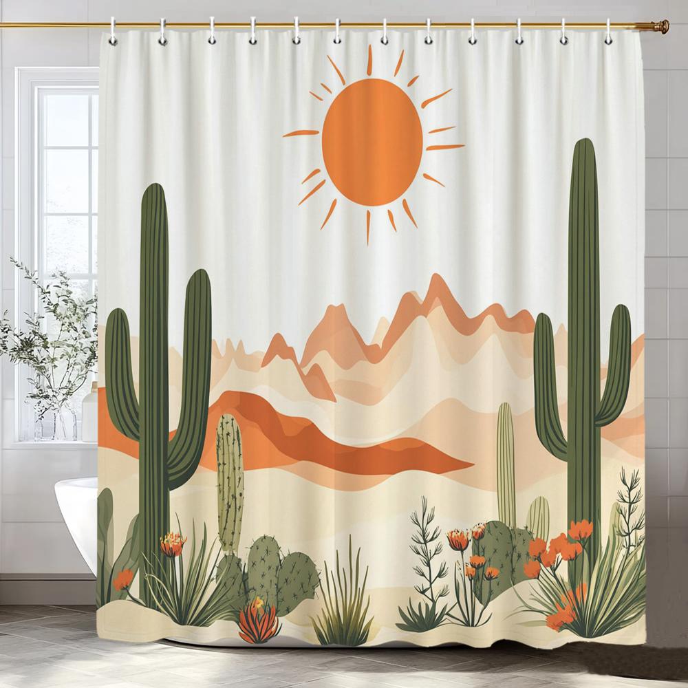 Nordic Art style Plant Cactus Printed Shower Curtain Bathroom Curtain,Hanging Curtain With 12 Hooks Decoration Machine Washable