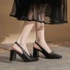 Einfarbige quadratische Kopfbeutel-Kopf-Sandalen neuer Feenstil mit Rock-Einzel-Schuhen leere dicke Absatz-High Heels